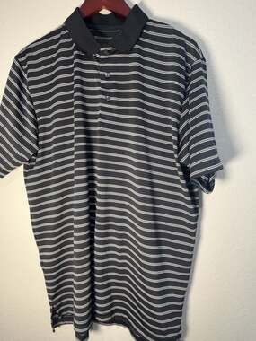 Ease Men's Black and White Striped Short Sleeve Polo Shirt